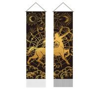 AHANDMAKER Arazzo verticale lungo da appendere alla parete, con motivo Sagittario, sole e luna, con nappe, per camera da letto e soggiorno, 2 pezzi, 110 x 33 cm