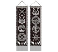 AHANDMAKER Arazzo verticale lungo da appendere alla parete, con simbolo vichingo, runa della vita, mitologia, rune, nappa, arazzo mistico estetico, per camera da letto e soggiorno, 2 pezzi (110 x 33