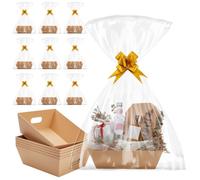 AHANDMAKER Confezione da 10 cestini vuoti per regali, cestini di carta con sacchetti regalo con nastro per Natale, matrimoni, bomboniere, decorazioni per le vacanze, 25,4 x 20,3 x 7,6 cm