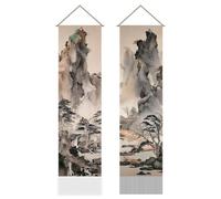 AHANDMAKER Confezione da 2 arazzi cinesi antichi paesaggi artistici da appendere alla parete decorazione verticale lunga decorazione per la casa per soggiorno decorazione da parete 33 x 129,5 cm
