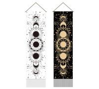 AHANDMAKER Confezione da 2 arazzi con fasi lunari, eclissi lunari, arazzo vintage con nappa, da appendere alla parete, per camera da letto, soggiorno, casa, 33 x 130 cm