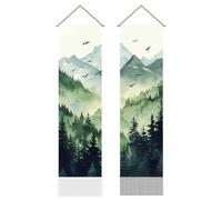 AHANDMAKER Confezione da 2 arazzi con paesaggi naturali, motivo foresta di montagna, nebbioso e nebbioso, tenda verticale cinese da appendere alla parete, per camera da letto, soggiorno, casa, 33 x