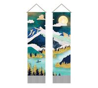 AHANDMAKER Confezione da 2 arazzi da parete montani, arazzo da parete natura-foresta, mappa piatta di montagne e fiumi, arazzo da parete con nappe, decorazione da parete per stanze, 13 x 51 pollici