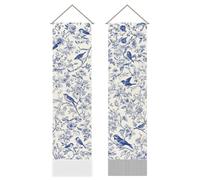 AHANDMAKER Confezione da 2 Arazzi floreali in cineserie blu e bianco, stile cinese, verticale, lungo, da appendere alla parete, per camera da letto e soggiorno, 33 x 130 cm