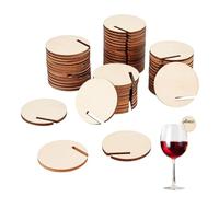 AHANDMAKER Confezione da 60 Ciondolo Circolare in Legno per Bevande, Ciondolo in Legno per Bicchiere di Vino, Targhette di Nome per Bevande da Festa, Etichetta in Legno Fai-da-Te, Ciondolo Circolare