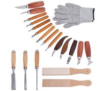 AHANDMAKER Kit di 19 strumenti per intaglio del legno, 7 strumenti per incidere e 6 strumenti per intaglio dettaglio, 1 paio di guanti in poliestere per principianti e appassionati adulti intaglio del
