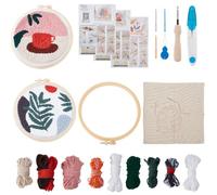 AHANDMAKER Kit di 3 aghi da punzonatura con filati in 9 colori, infila ago e telaio da ricamo, penna ad ago, forbici, set da ricamo per fai da te, cucito, principianti, artigianato