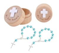 AHANDMAKER My First - Braccialetti blu con scatola dei ricordi, regalo per battesimo, con braccialetti rotondi di perle azzurre per baby shower (blu)