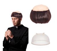AHANDMAKER Parrucca di Halloween Breve Condominante Per Adulti Cosplay Parrucche Calvi abbronzate Capelli Marroni Divertenti Con Capelli Per Costume Monaco Festa di Vacanza Accessori