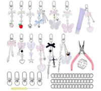 AHANDMAKER Set di 12 portachiavi lucidalabbra fai da te con squisito fiocco a farfalla e perline a forma di stella, per la realizzazione di portachiavi, forniture fai da te