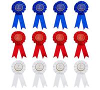 AHANDMAKER Set di 12 rosette per premio, 1 °, 2 ° e 3 ° posto, nastri di raso partecipazione nastri blu rossi e bianchi Menzione d'onore per il premio in classe Science Fair Talent Show