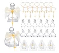 AHANDMAKER Set di 14 bottiglie sacre per battesimo, con braccialetto a croce, fiocco e sacchetto in organza, 50 ml, contenitori vuoti per acqua santa, bottiglie di vetro per chiesa, matrimoni