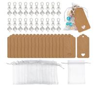 AHANDMAKER Set di 24 portachiavi con albero della vita con biglietti di ringraziamento e sacchetti in organza, connettore albero della vita per gioielli fai da te, bomboniere comunione, regalo,