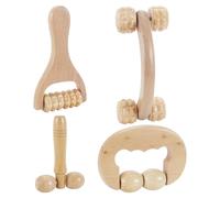 AHANDMAKER Set di 4 strumenti per massaggio, 4 stili, in legno, a forma di T, rullo per massaggio terapeutico, per corpo, viso, spalle, braccia, gambe, piedi, colore bianco mandorla