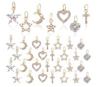 AHANDMAKER Set di 42 ciondoli in argento con strass per la creazione di gioielli, a forma di cuore, a forma di croce, a forma di luna, in metallo misto, per collane, bracciali, orecchini, portachiavi