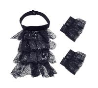 AHANDMAKER Set di colletto e polsini in pizzo vittoriano con collo jabot coloniale e colletto in pizzo vittoriano steampunk chiffon jabot collo ruff collari polsini coloniali per giudice pirata