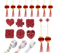 AHANDMAKER Set di decorazioni tradizionali cinesi per matrimoni, 260 pezzi, 6 stili, mini coriandoli doppi della felicità, 2 rotoli di adesivi sigillanti per bomboniere, 10 lanterne rosse da appendere