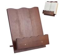 AHANDMAKER Supporto per libri di cucina in legno massiccio smerlato per | Decorazione da banco, porta documenti da tavolo, per libri di ricette e tablet, lettura e cucina, marrone cocco, 1 confezione