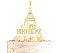 Ahaoray Eiffel Rower Birthday Cake Topper - Gold glitter Eiffel Rower Tema Birthday Cake Decoration Supply - Boy Or Girl Architecture Tema Decor deco