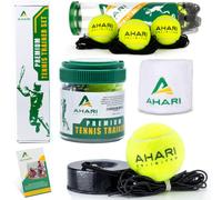 Ahari Unlimited - Allenatore da tennis portatile con corda elastica con base in ferro pesante da 0,9 kg, confezione con 3 palline da tennis di ricambio e cinturino