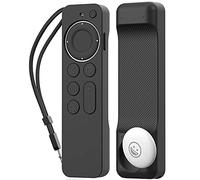 AHASTYLE Custodia per telecomando Apple TV 2021 [supporto AirTag integrato], cover in silicone compatibile con Siri Remote (2a generazione) e AirTag con cinturino da polso (nero)