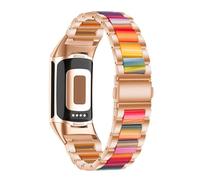 ahayo Cinturino in acciaio inox con resina semitrasparente per Fitbit Charge 6/5, scintillante cinturino da polso regolabile con chiusura pieghevole per Fitbit Charge 5 Activity Tracker, Misura unica