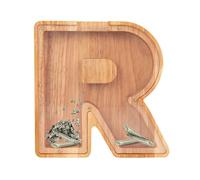 AHDFY Salvadanaio in Legno A Forma di Lettera, dalla A alla Z, Salvadanaio Trasparente con Lettere, Salvadanaio per Monete E Spiccioli, Decorazione Fai da per La Casa, per Bambini,R