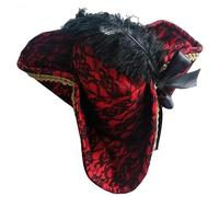 AHDMR Halloween Cappello Tricorno di Pirata da Donna Cappello Capitano Rosso Stile Coloniale Rinascimento Medievale Copricapo Pirata con Fiocchi in Pizzo Accessorio per COSPLAY Carnevale