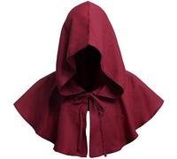 AHDMR Mantello con Cappuccio Corto Halloween Cappotto Capo del Mietitore Costume da Vampiro Mago Medievale Capo di Halloween Costume Cosplay Masquerade Serate Veneziana Carnevale per Adulti, rosso,