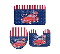 Ahdyr 3 pezzi tappeti da bagno set bandiera americana auto rossa sfondo blu pentagramma morbido tappeto antiscivolo tappetino contorno e coperchio per v a a e bagno