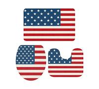 Ahdyr 3 pezzi tappeti da bagno set giorno dell'indipendenza bandiera americana pentagramma striscia rossa morbido tappeto antiscivolo tappetino di contorno e coperchio per v