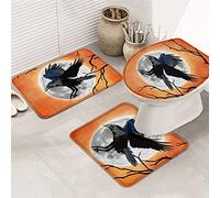 Ahdyr 3 pezzi tappeti da bagno set Happy Halloween retrò spaventoso luna piena corvo con ramo di un albero cielo rosso tappetino di contorno ultra morbido e coperchio per v a a e