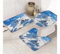 Ahdyr 3 pezzi tappeti da bagno set tappetino da bagno bianco vasto paesaggio di montagne di neve cielo blu da sogno e nuvole bianche tappetino di contorno ultra morbido e copertura per v a a e bagn
