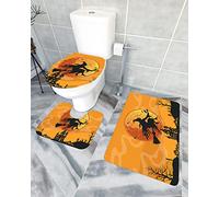 Ahdyr 3 pezzi tappeti da bagno set tappetino da bagno halloween strega volante gatto nero castello zucca pipistrello zombie albero morto luna tappetino contorno ultra morbido e coperchio per v a a
