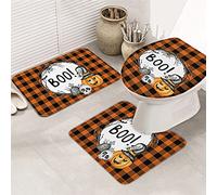 Ahdyr 3 pezzi tappeti da bagno set tappetino da bagno Happy Halloween cappello da strega zucca horror tomba albero vite plaid arancione tappetino contorno ultra morbido e coperchio per v a a e bagn