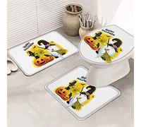 Ahdyr 3 pezzi tappeti da bagno set tappetino da bagno Happy Halloween smorfia zucca cappello da strega gatto nero corvo ragnatela pipistrello ultra morbido contorno tappetino e coperchio per v a a