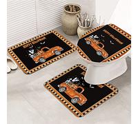 Ahdyr 3 pezzi tappeti da bagno set tappetino da bagno Happy Halloween smorfia zucca cappello da strega fantasma ragno pipistrello arancione camion tappetino ultra morbido e coperchio per v a a e ba