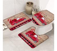 Ahdyr 3 pezzi tappeti da bagno set tappetino da bagno Happy Mother's Day elegante garofano camion retrò venature del legno scozzese rosso tappetino contorno ultra morbido e coperchio per v a a e ba