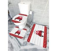 Ahdyr 3 pezzi tappeti da bagno set tappetino da bagno Happy Mother's Day romantico garofano scozzese rosso camion retrò venature del legno tappetino contorno ultra morbido e coperchio per v a a e b