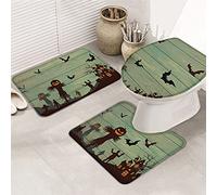 Ahdyr 3 pezzi tappeti da bagno set tappetino da bagno mistero di Halloween fatiscente spaventapasseri corvo zombi venature del legno retrò tappetino contorno ultra morbido e copertura per v a a e b