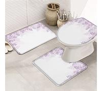 Ahdyr 3 pezzi tappeti da bagno set tappetino da bagno primavera romantica vite viola giardino da sogno bellissimo fiore illustrazione tappetino di contorno ultra morbido e coperchio per v a a e bag