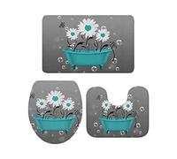 Ahdyr 3 pezzi tappeti da bagno set v a da bagno blu verde margherita arte astratta bolla grigio ombre farfalla morbido tappeto antiscivolo tappetino contorno e coperchio per