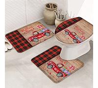 Ahdyr 3 pezzi tappetini da bagno set tappetino da bagno Happy Mother's Day ani ortensia camion rosso scozzese vintage tavola di legno tappetino contorno ultra morbido e coperchio per v a a e b
