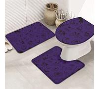 Ahdyr 3 pezzi tappetini da bagno set tappetino da bagno teschio di halloween felice ragnatela spettrale gatto nero cappello da strega viola tappetino di contorno ultra morbido e coperchio per v a a