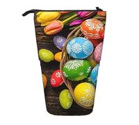 Ahdyr Astuccio per matite da terra con cesto colorato con uova di Pasqua, simpatico astuccio per penne, astuccio telescopico per cancelleria, borsa per cosmetici per ufficio da donna