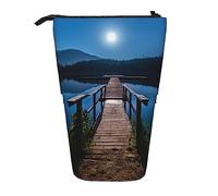 Ahdyr Astuccio per matite, simpatico astuccio per matite in piedi, astuccio portamatite retrattile, cavalletto in legno vicino alla borsa per cancelleria dell'acqua