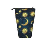 Ahdyr Astuccio per matite telescopico in tela con corpi celesti dorati in piedi con astuccio per cancelleria con cerniera per ragazze, donne, ragazzi