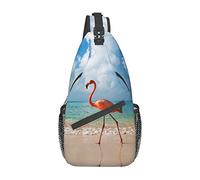 Ahdyr Borsa a tracolla stampata con fenicottero rosa che cammina sulla spiaggia, borsa a tracolla casual, zaino da viaggio leggero per uomini e donne per adulti e adolescenti