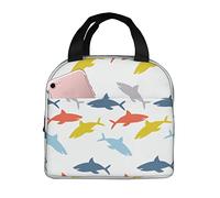 Ahdyr Borsa per il isolata con piccoli squali colorati Borsa per il pranzo più fresca e durevole