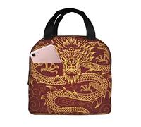 Ahdyr Borsa per il pranzo riutilizzabile Borsa per il pranzo isolata rossa con draghi dorati Scatola per il pranzo più fresca e durevole